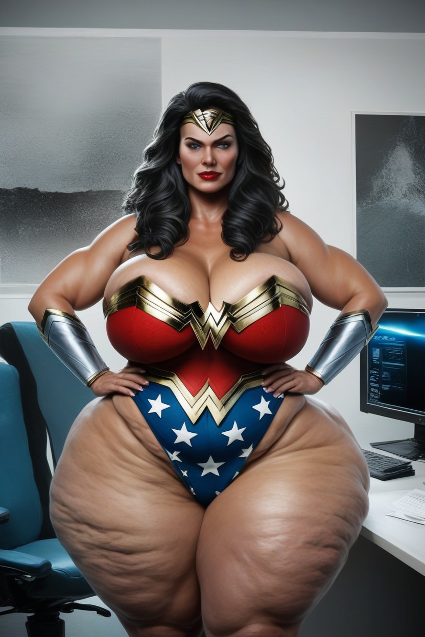 Ojos Azules, A Tall Very Dark Skin Black Oily Skin Wonder Woman, Muslos Gruesos Porno IA