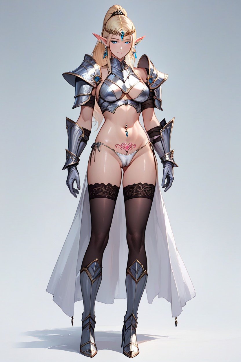 Silver Armor Gloves, Silver Armor Boots, Womb TattooHentai IA