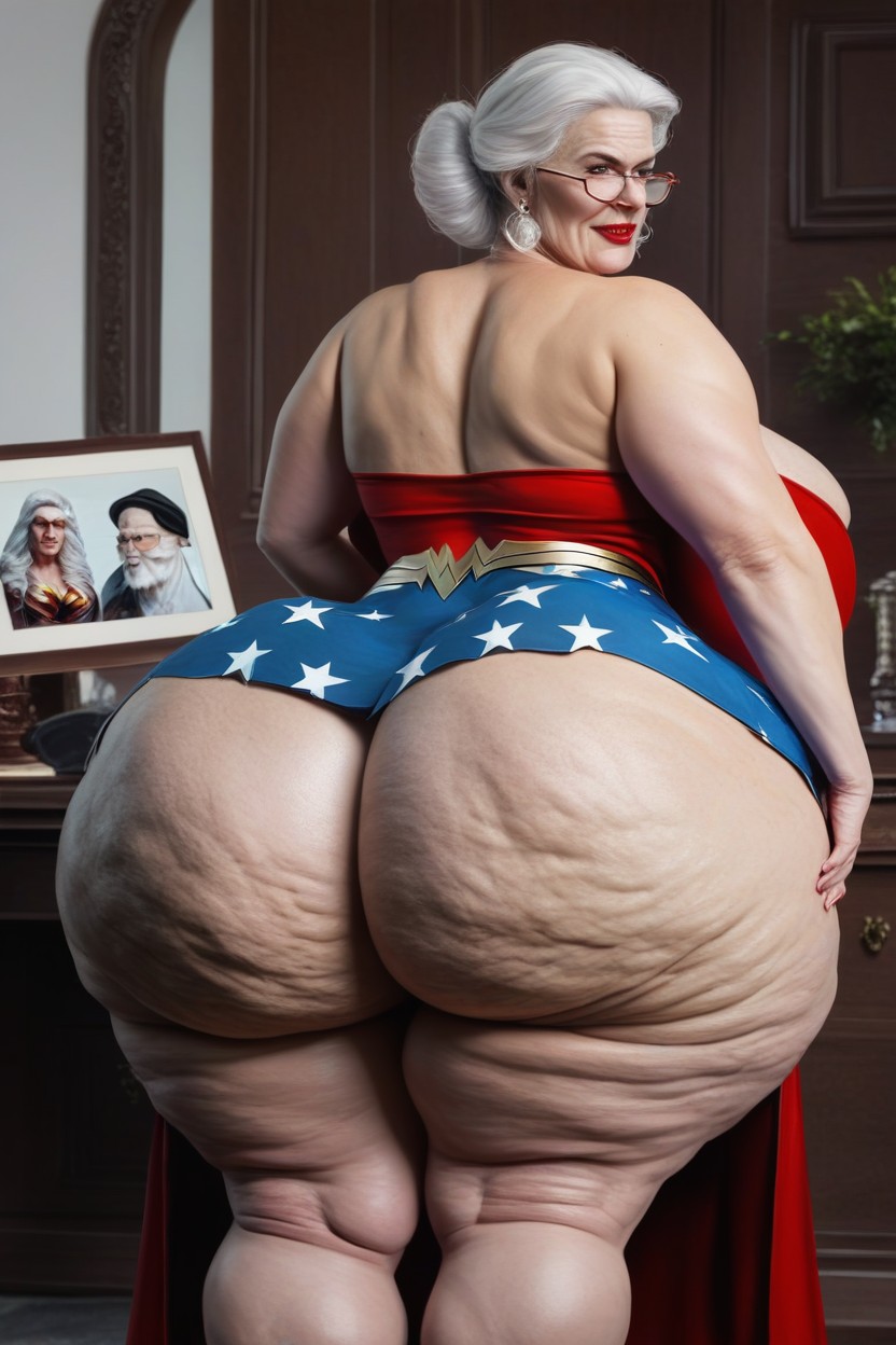 Extremely Big Round Ass, Red Lipstick, Pubic Hair AI Porn