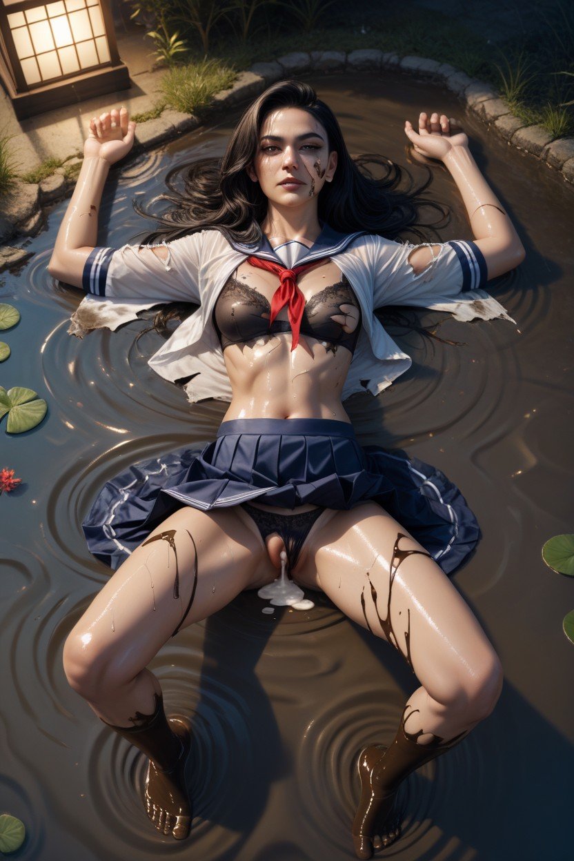 Top Down, Torn Bra, Sailor Uniform Shemale AI Porn