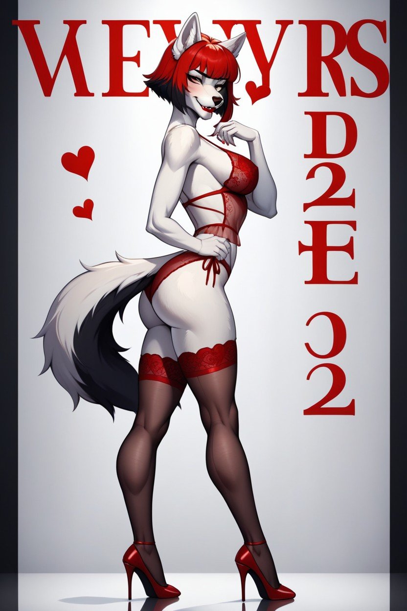 Medium Tits, Female Wolf, Red High HeelsFurry IA