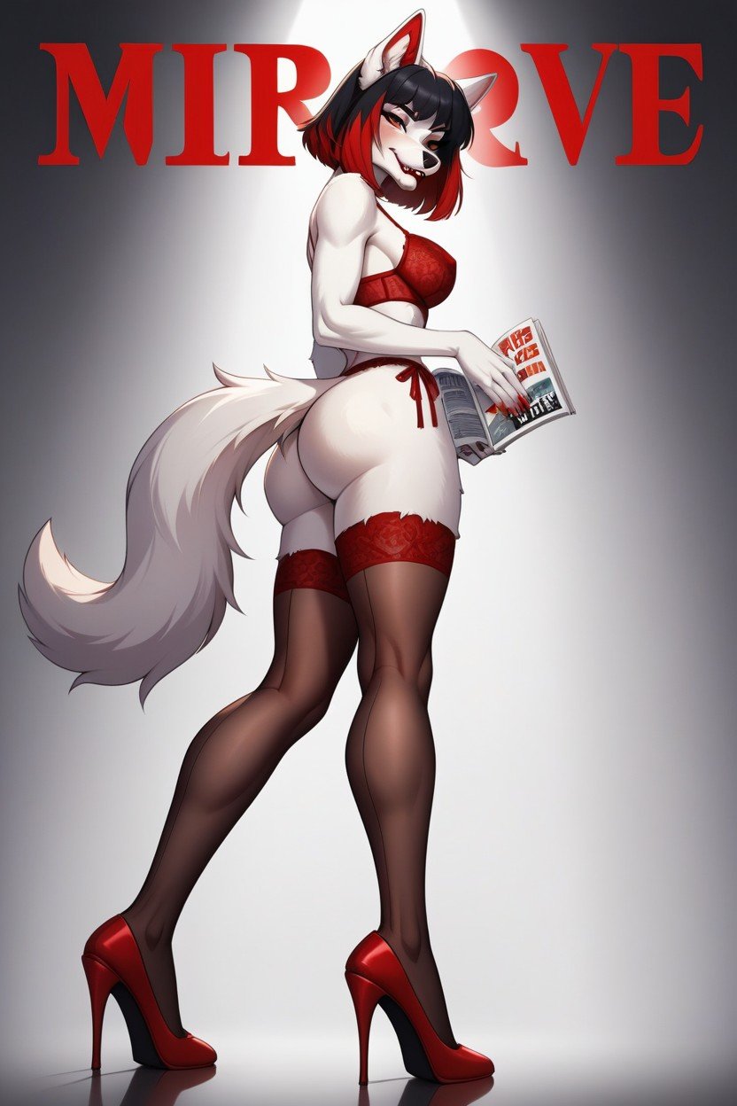 Very Short Hair, Full Body, Female Wolf Furry AI Porn