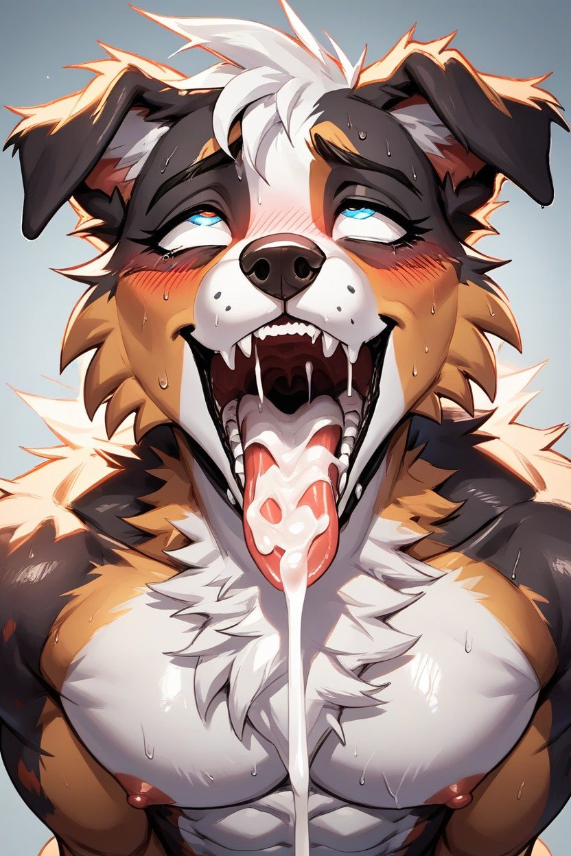 Ahegao Tongue Out Cumshot Bust Shot Australian Shepherd, 18+, Tongue OutFurry IA