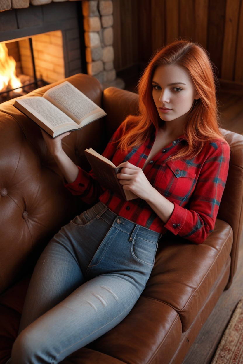 From Above, Reading A Book, Jeans AI Porn