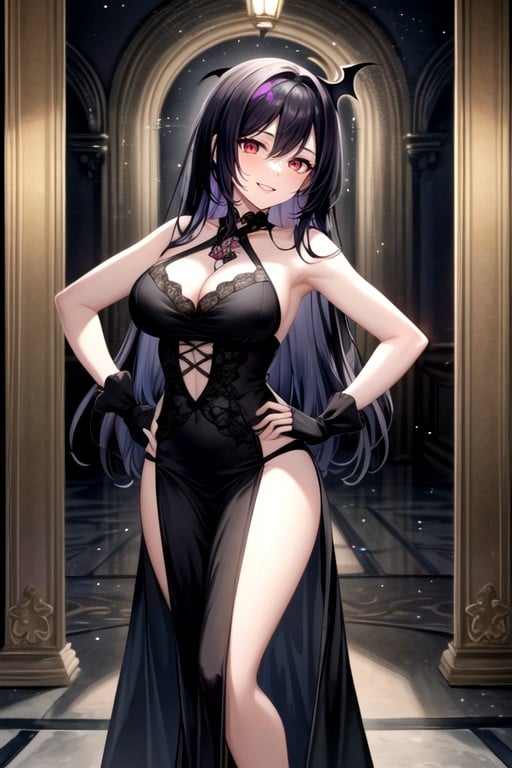 Body, Wearing A Black And Purple Gothic Style Dress, 18+ニューハーフAIポルノ