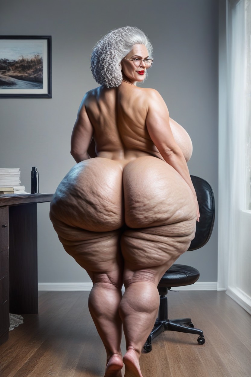 Extremely Large Ass, Ass Triple Width Of Shoulders, With Gray Hair AI Porn