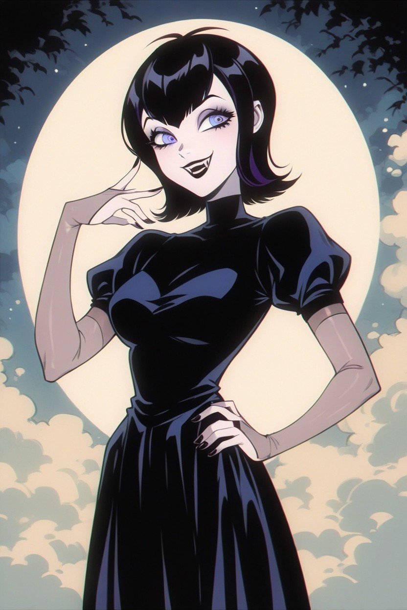 Vampire, Wearing A Black And Purple Gothic Style Dress, BodyAI黄漫