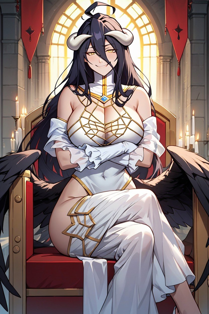 Bokeh, Sitting Cross-legged, Albedo OutfitAI黃漫