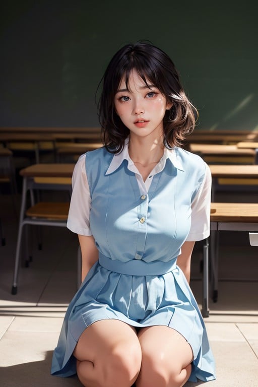 Beautiful Korean Woman, 自然な胸, 風になびく髪アジアのAIポルノ