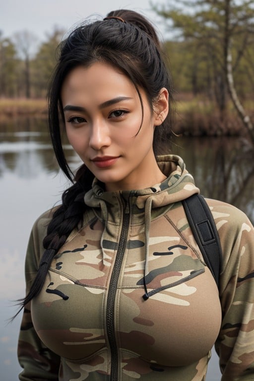 Camouflage Catsuit, 18+, 검은색쉬메일 AI 포르노