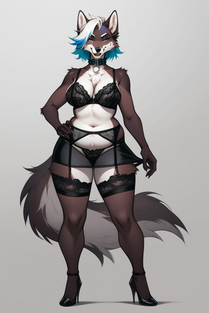 Wolf, Cute, Multi Colored Hair Furry AI Porn