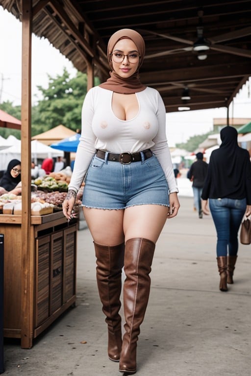 - Indonesian - Curvy Voluptuous - Hijab - Glasses - Tattooed, 靴子, Tattoos - Bottomless - Long Sleeves T-shirt - Leather Belt - Pussy - Thick Hairy Pussy - High Knee Boots - Standing - Crowded Market - Overall Views - Straight Pose Up On Frontsites.postSEOTitles