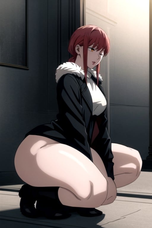 Penis With Thick Fur Collar, Squatting, Trench Coat Furry AI Porn