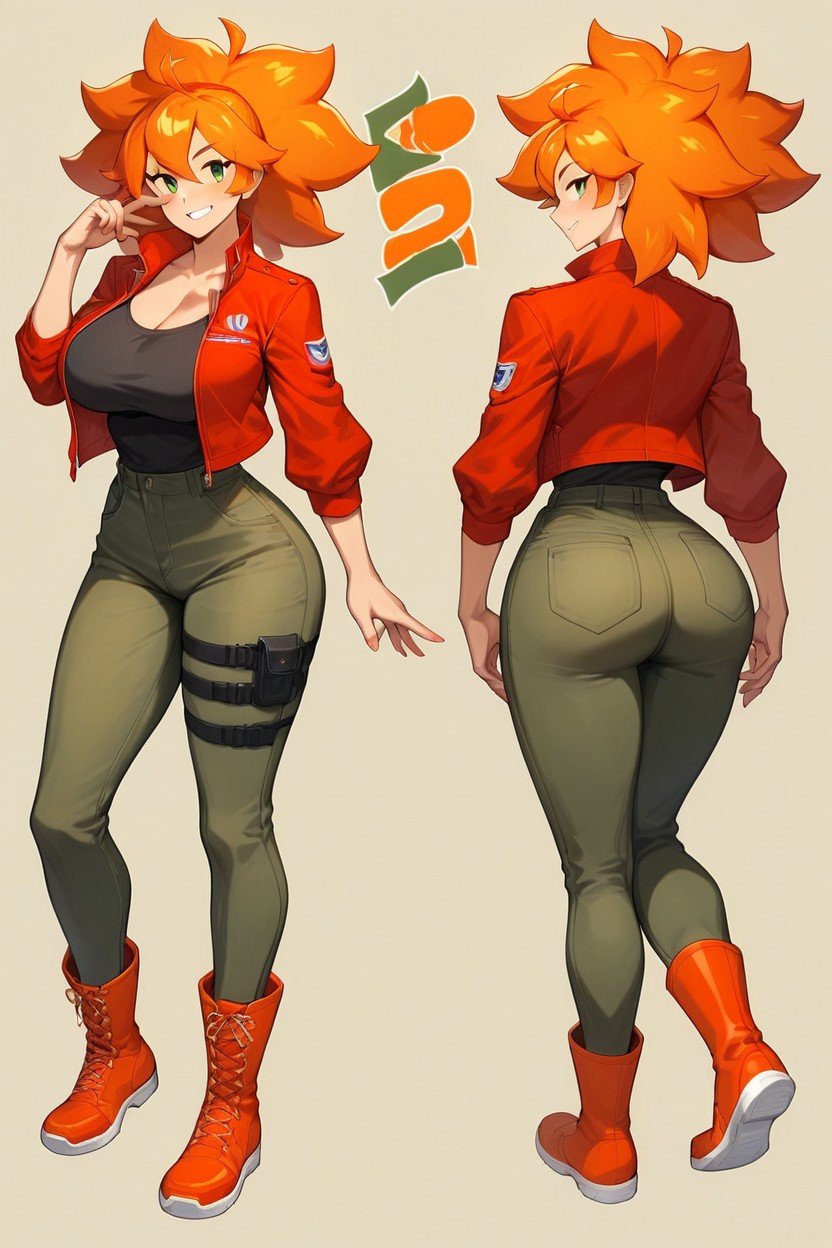 Red Jacket, Channel Hair, Green Military Pants Furry AI Porn