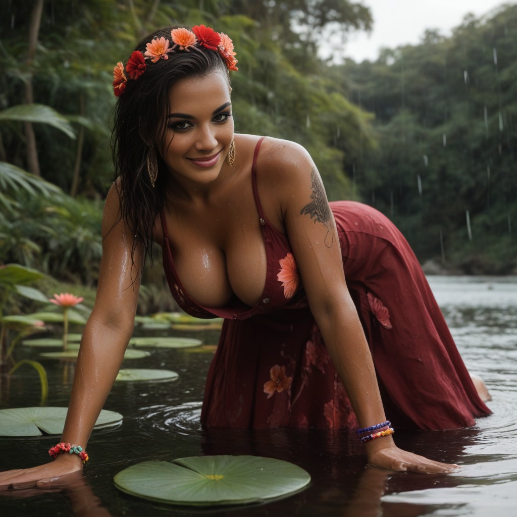 Meadow, Flowery Meadow, Wet Hair AI Porn
