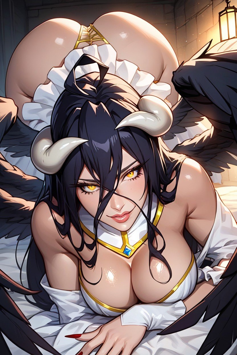 Albedo Wings, Perfect Figure, Front View Shemale AI Porn