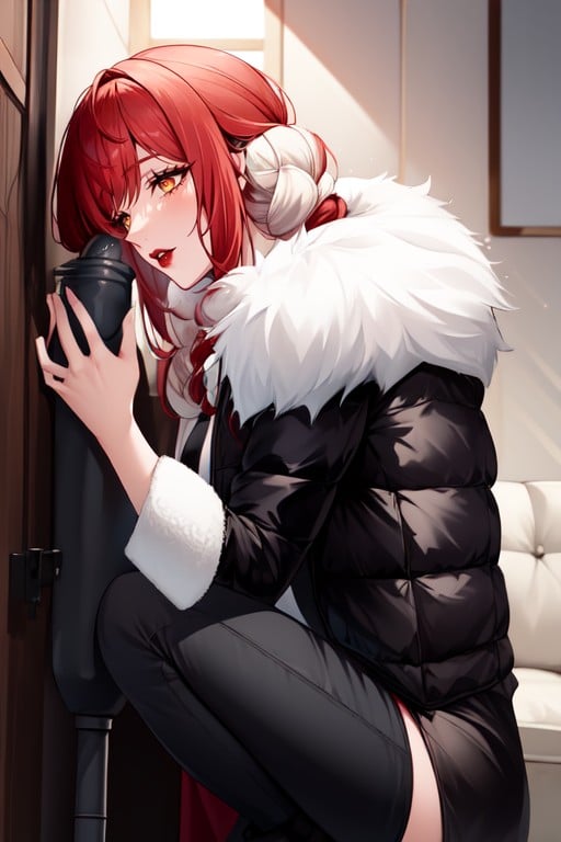 Red Plump Bimbo Lips, Fur Coat, Bangs게이 AI 포르노