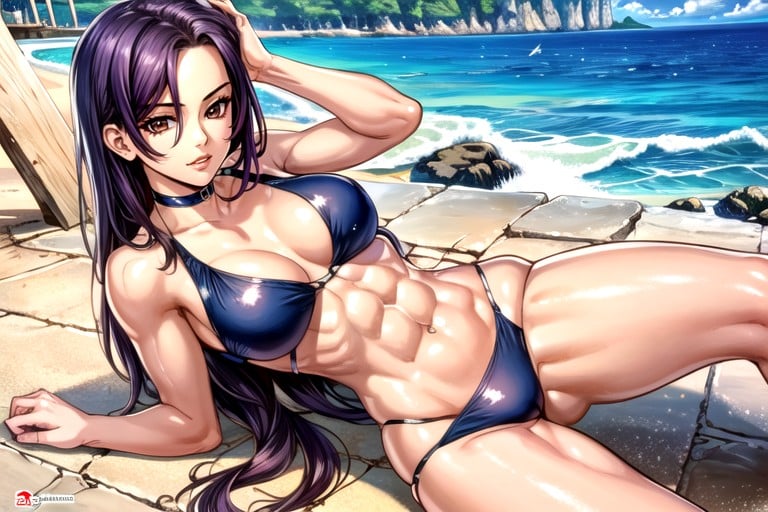 オイルを塗った肌, Muscular Definition, Beach And SeaファーリーAIポルノ