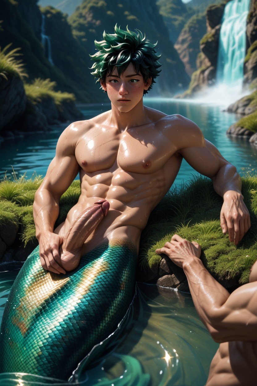 Thick Penis, Mermaid, Wet Spiked HairゲイAIポルノ