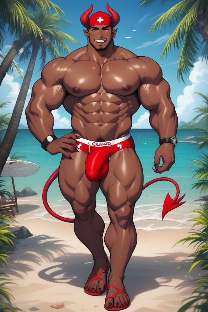 Demon, 18+, Athletic Body Palm Trees Are Visible In The BackgroundPorno gay IA