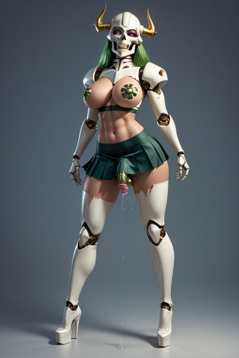 Full Body, Metallic Breasts, Green Hair Shemale AI Porn