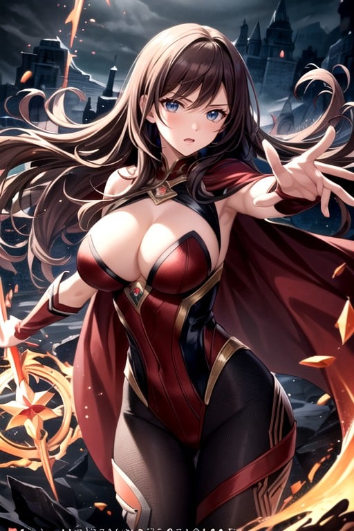 Scarlet Witch From Marvel, Dramatic Lighting, Glowing Red Energy Surrounding Her HandsPorno IA transsexuelle