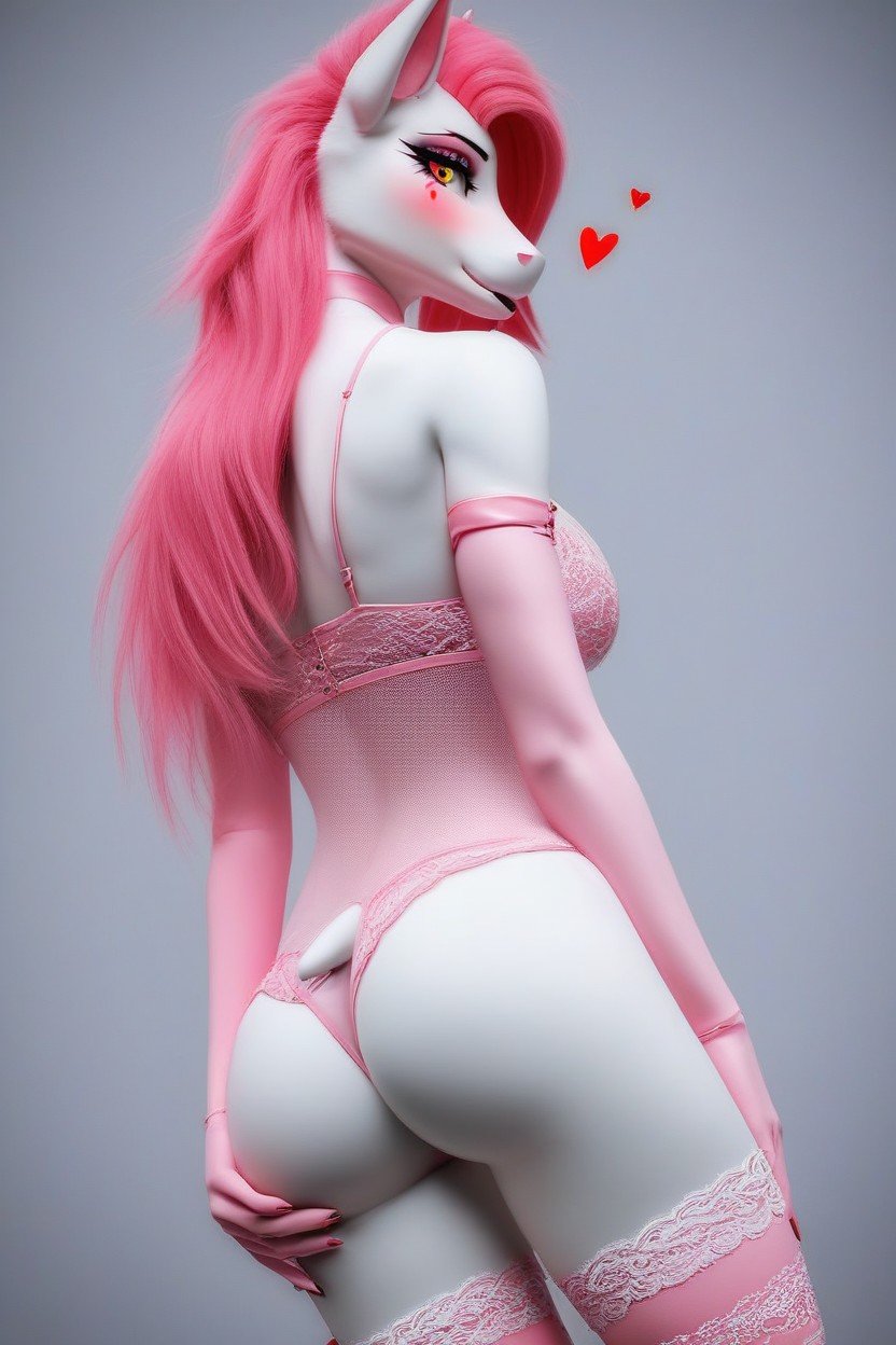 Pink Lingerie See Through, Lock Covering One Eye, Medium Breast Furry AI Porn