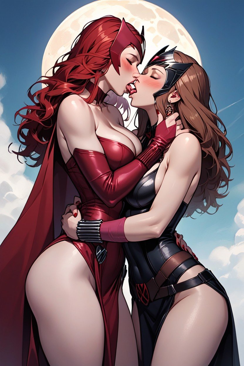 Beso Lésbico, Black Widow From Marvel, Fully DressedFurry IA