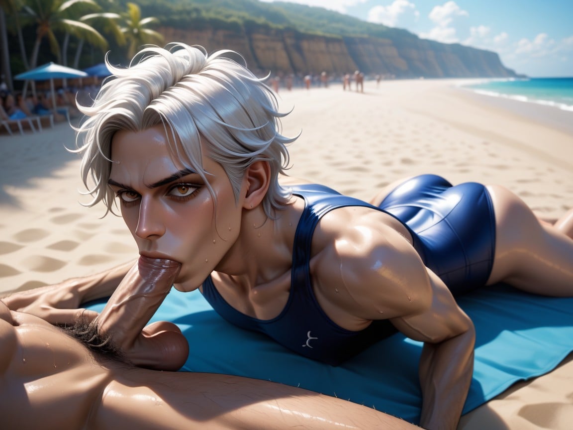 Sunny, White Hair, Beach AI Gay Porn