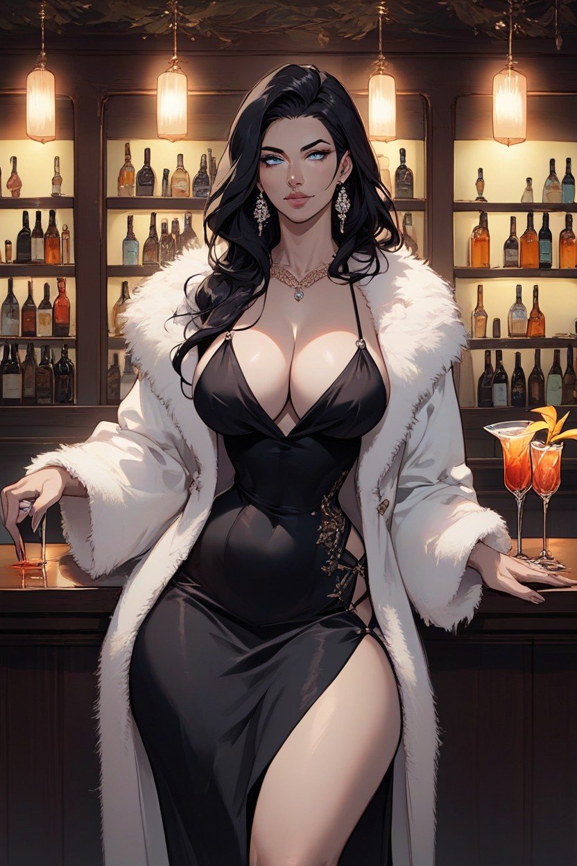 18+, Black Fur Coat, Rounded Breast Furry AI Porn