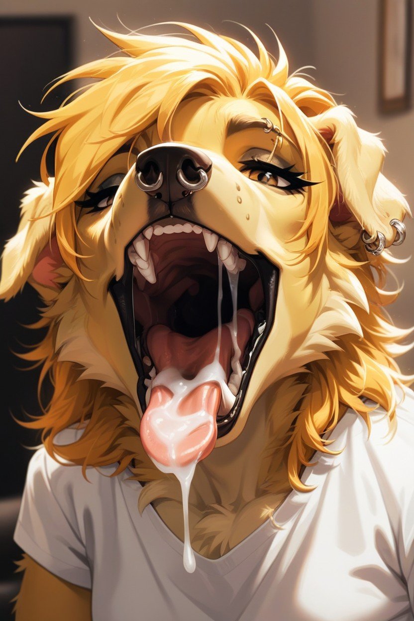 Golden Retriever, Tongue Out, Close Up Of FaceFurry IA