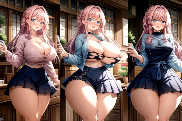 Unreal Absurdly Hyper Gargantuan Fat Expanding Swelling Enlarging Larger Boobs, Extrêmement Lourd En Bas, Écran DiviséPorno IA Hentai