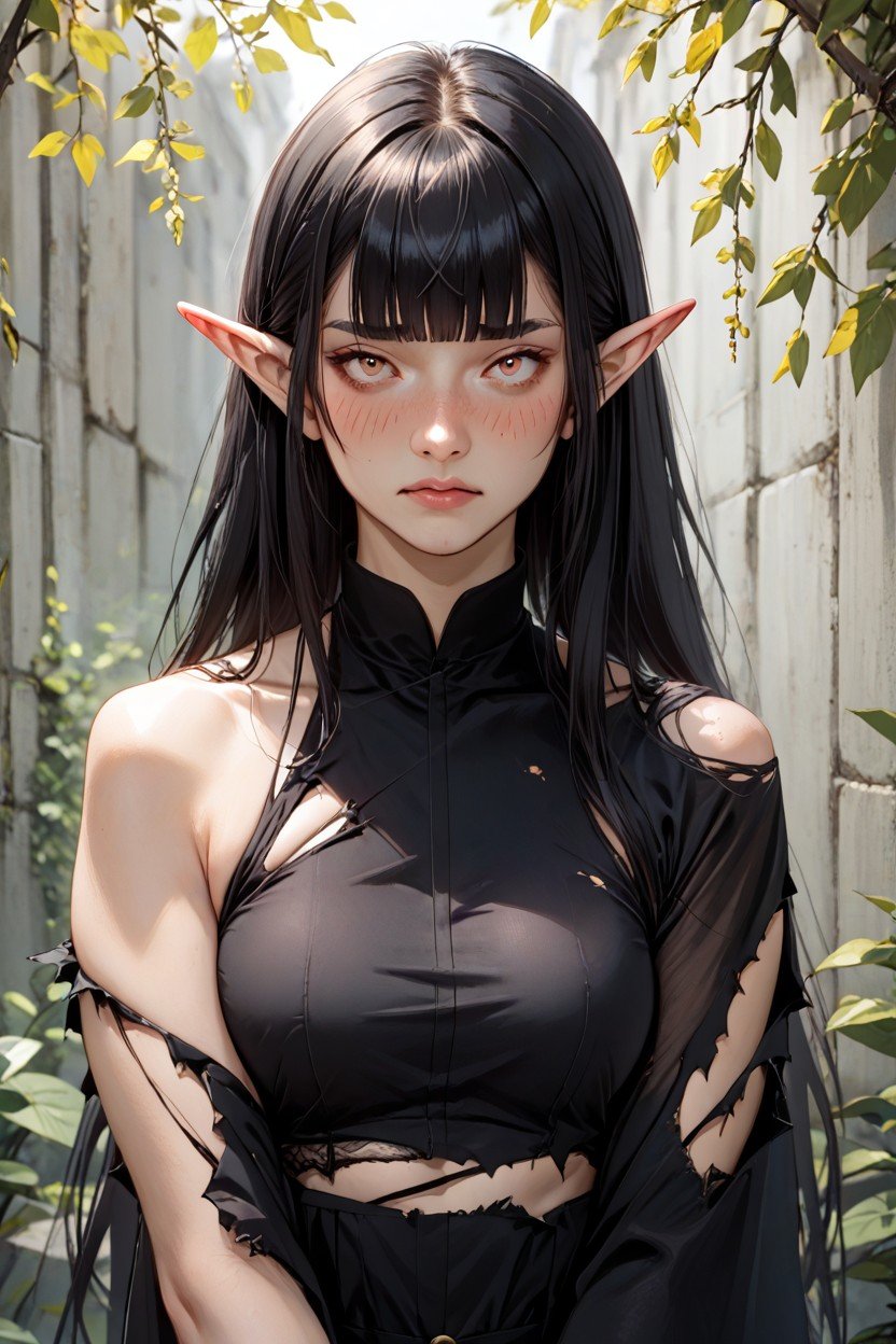 Female Elf, Blunt Bangs, Torn ClothesAI黃漫