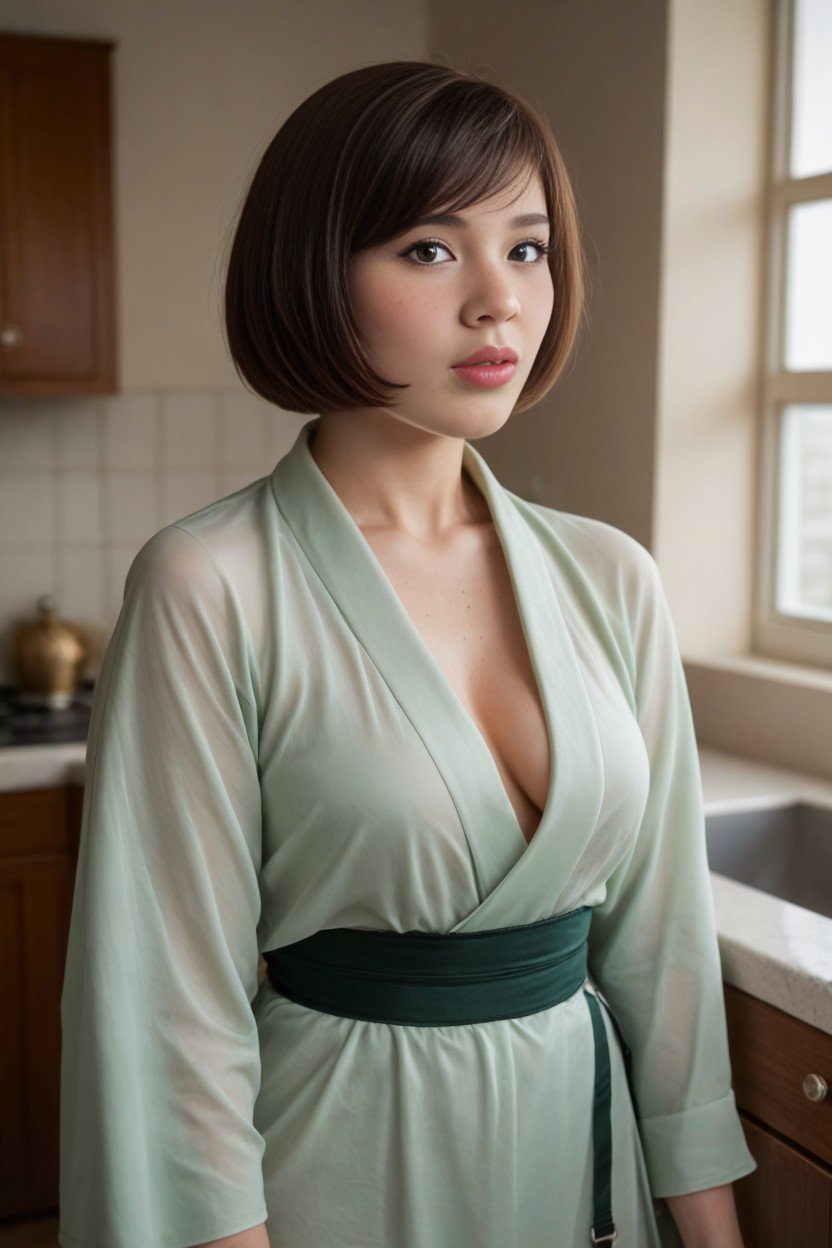 Open Silk Robe, Perfect Skin, Beautiful Sexy Bitch Shemale AI Porn