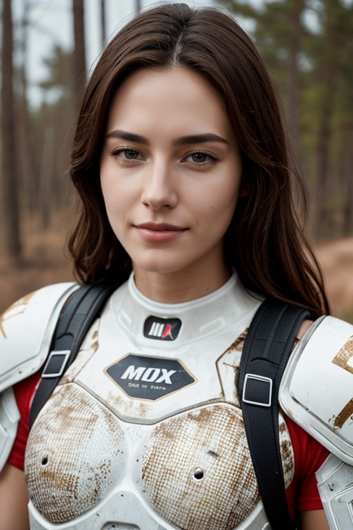 18+, Woman Wearing White Motocross Armor With CockアジアのAIポルノ