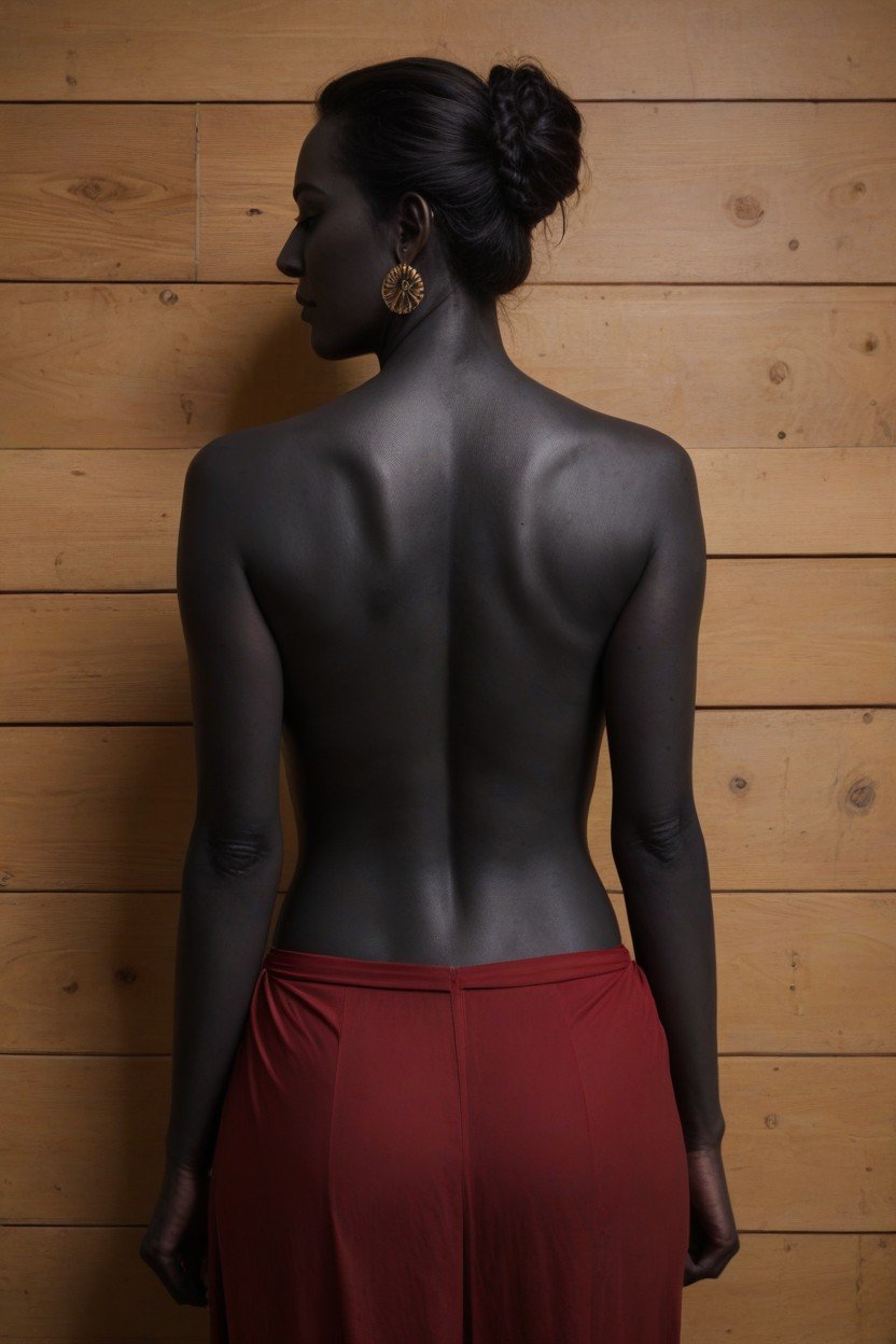 Braços Atrás Das Costas, Coal Black Skin, Back View Pornografia peluda com IA