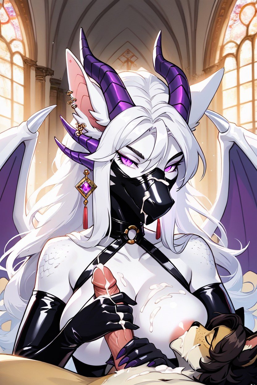 White Dragon Woman, Dragon Horns, Cheveux BlancsPorno IA Furry