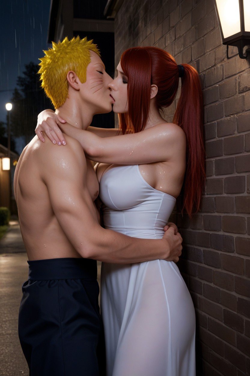 Kushina Red Hair With Ponytail, Kissing, 流大汗AI兽人黄片