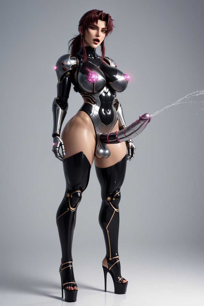 Full Body, Sultry Look, Metallic Balls Glowing Shemale AI Porn