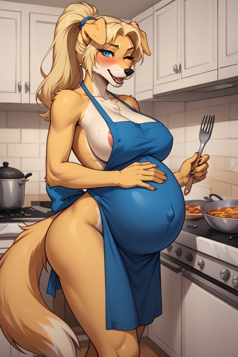 Pregnant, Golden Retriever Milf, Blue Eyes Furry AI Porn