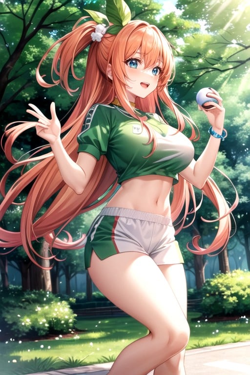 Athletic Body, Detailed Background Of A Lush Forest With Sunlight Filtering Through The Trees, Bright And Enthusiastic Expression Asian AI Porn