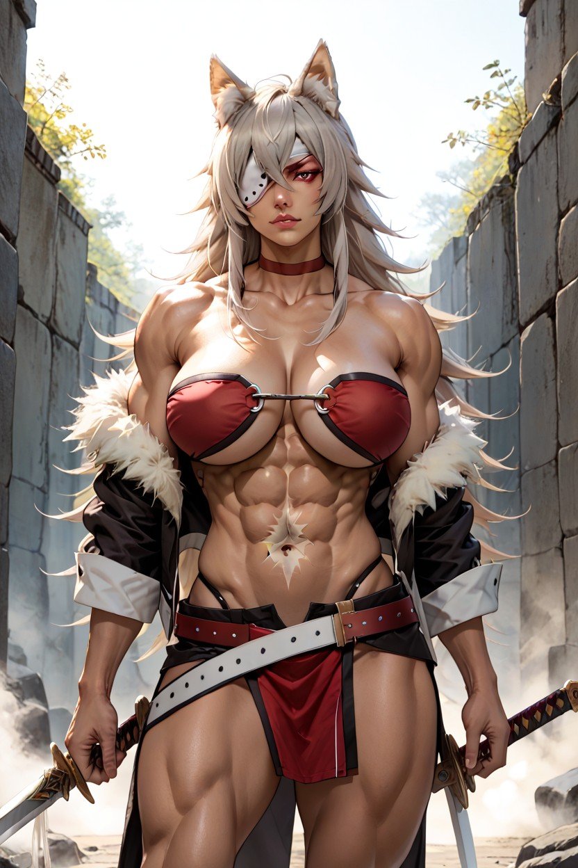 Standing In A Confident And Powerful Pose, Battlefield Background, Muscular And Athletic Build Hentai AI Porn