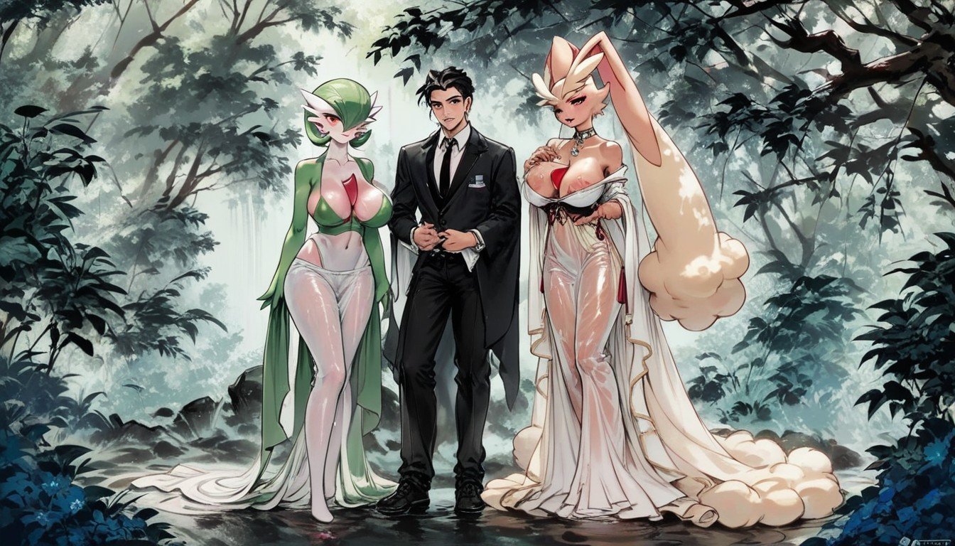 Two Women And One Male In Image, Anatomically Correct, Oiled/wet/shiny BodyHentai IA