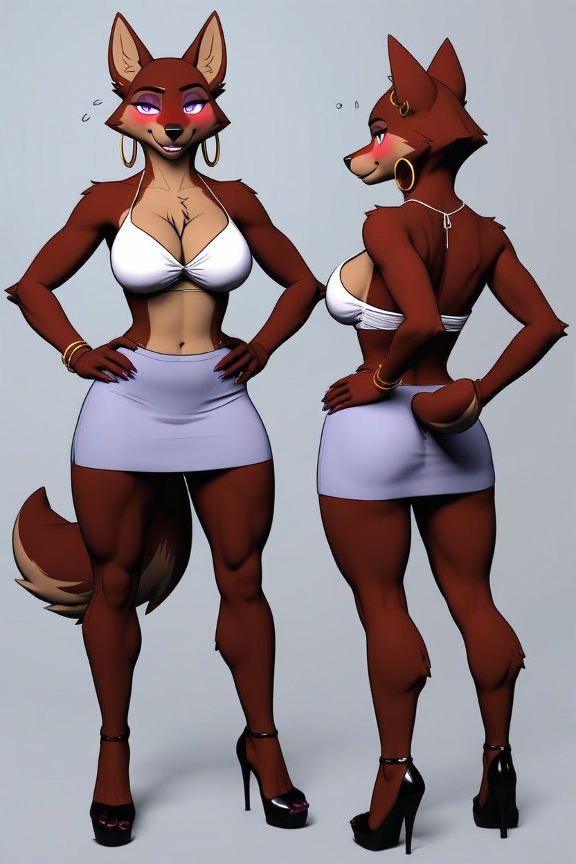 Completly Dark Brown Fur, Full Body, Medium Breast Furry AI Porn