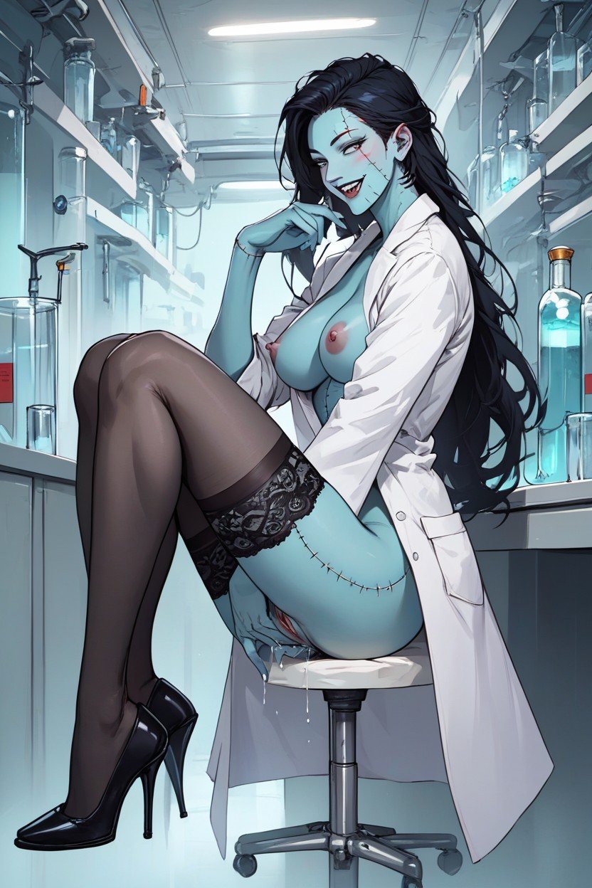 Full Body, Sitting On A Chair, Laboratory Shemale AI Porn