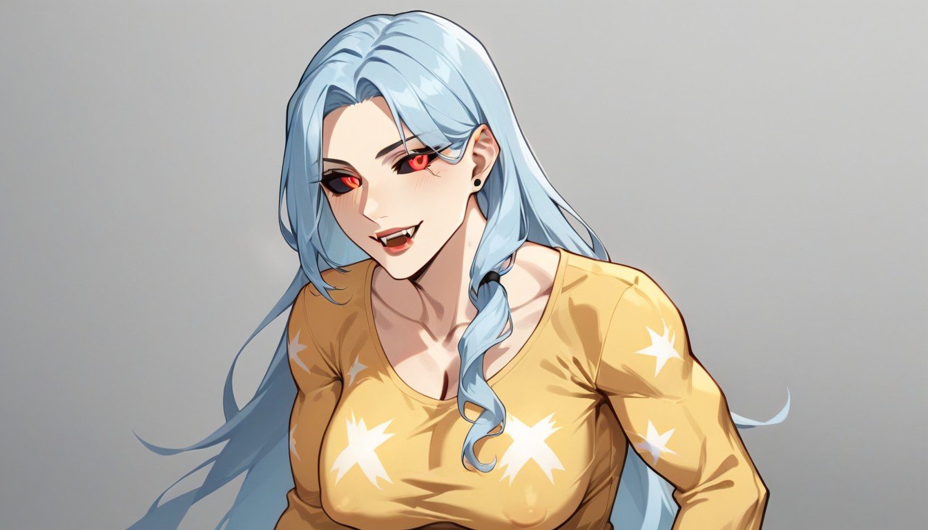 Golden Stripe Marks On Her Cheeks, Nsfw, Light Blue Hair Hentai AI Porn