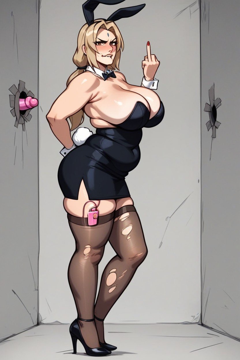 Tsunade Sucking Dick Through Gloryhole Wearing Bunny Outfit With Heels, Pechos Grandes, VibradorHentai IA