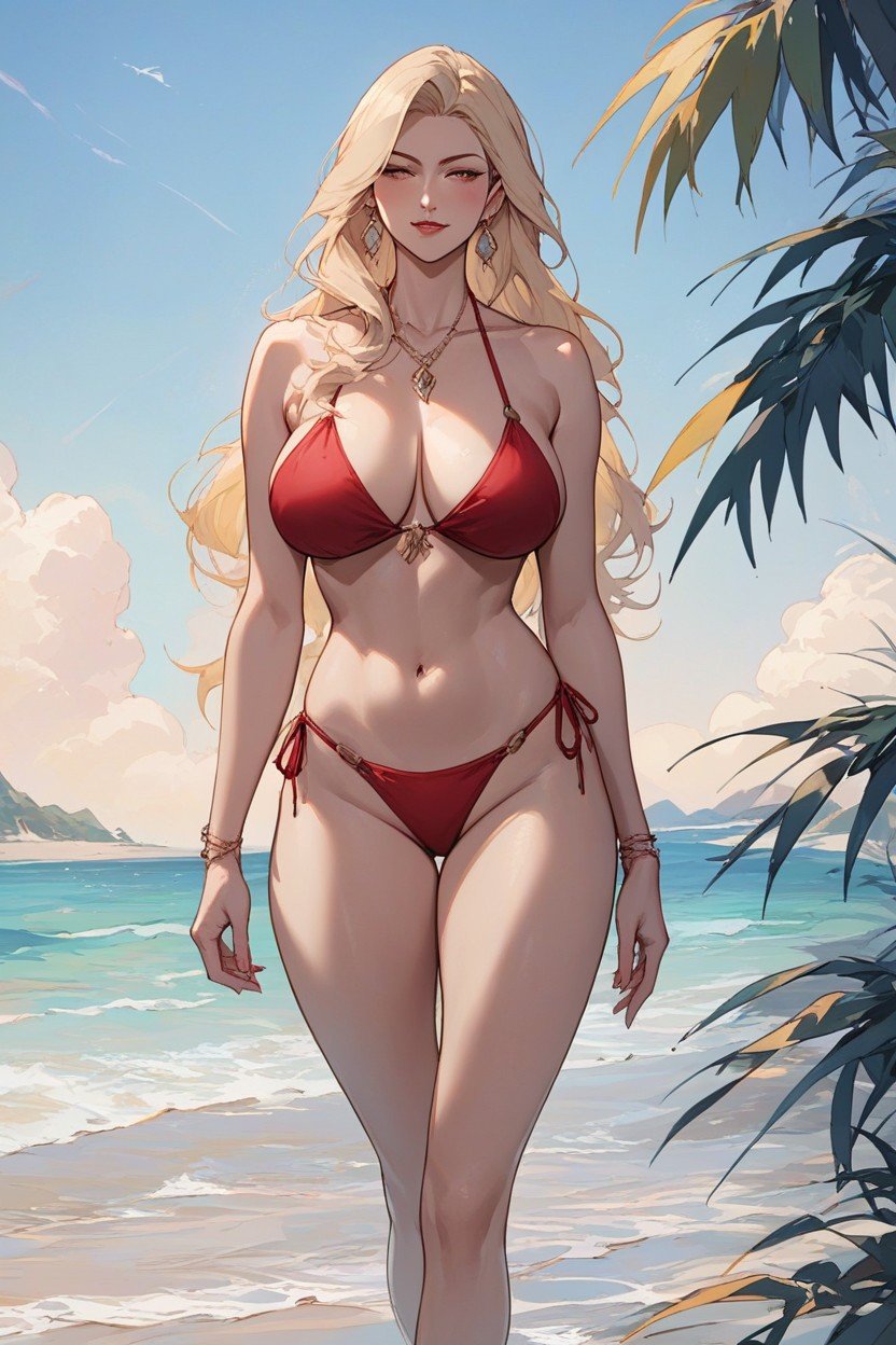 Long Hair, Blonde, Walking Along The BeachファーリーAIポルノ