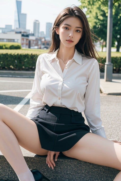 Breast Out, Natural Pantyhose, Office Shirt Asian AI Porn