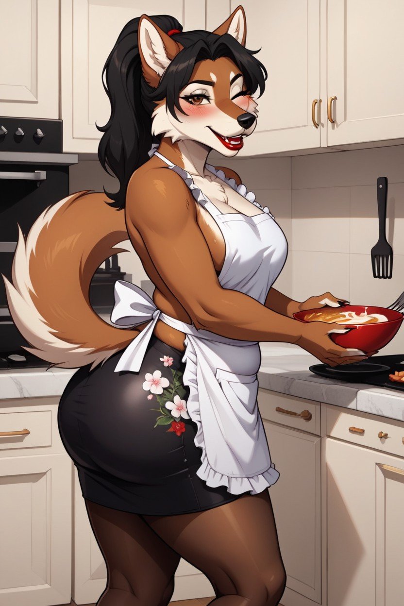 Thick, Cooking In Kitchen, Happy Furry AI Porn